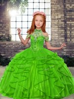 Sleeveless Tulle Floor Length Lace Up Little Girl Pageant Gowns in with Beading and Ruffles(SKU PAG1229-3BIZ)