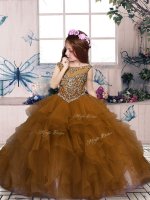 Brown Lace Up Scoop Beading and Ruffles Pageant Gowns For Girls Organza Sleeveless(SKU PAG1206-1BIZ)