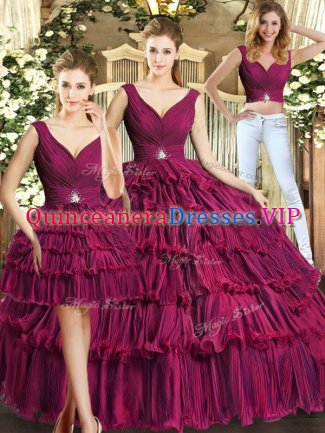 Cute Organza Sleeveless Floor Length Quinceanera Gown and Ruffled Layers