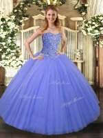 Floor Length Blue Military Ball Dresses For Women Tulle Sleeveless Beading