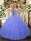 Floor Length Blue Military Ball Dresses For Women Tulle Sleeveless Beading
