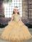 Floor Length Champagne Little Girls Pageant Dress Tulle Sleeveless Appliques