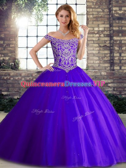 Admirable Ball Gowns Sleeveless Purple Quinceanera Dresses Brush Train Lace Up - Click Image to Close