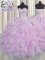 Modern Lilac Ball Gowns Sweetheart Sleeveless Organza Floor Length Lace Up Beading and Ruffles Quince Ball Gowns