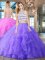 Super Lavender Scoop Backless Beading and Ruffles Quinceanera Gown Brush Train Sleeveless