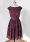 Deluxe Dark Purple Damas Dress Prom and Wedding Party with Lace Scoop Cap Sleeves Lace Up