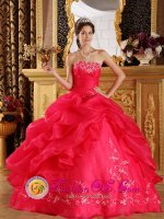 Princess Strapless Embeoidery Decorate San Ignacio de Sabaneta Dominican Republic New Arrival Coral Red Sweet 16 Quinceanera Dress