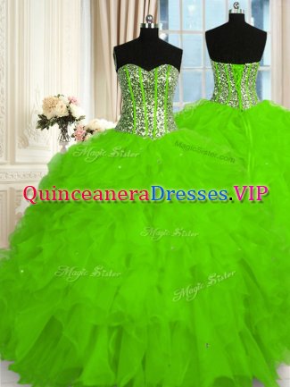 Excellent Sweetheart Sleeveless Quinceanera Dresses Floor Length Beading and Ruffles Organza