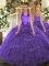 Dramatic Purple Halter Top Lace Up Ruffles 15th Birthday Dress Sleeveless