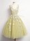 V-neck Sleeveless Quinceanera Court Dresses Knee Length Appliques Yellow Tulle