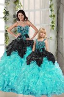 Chic Turquoise Sweetheart Neckline Beading and Ruffles Sweet 16 Dresses Sleeveless Lace Up