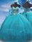 Teal Sleeveless Appliques Floor Length Quince Ball Gowns