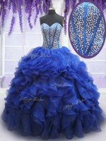Great Beading and Ruffles Quinceanera Dress Royal Blue Lace Up Sleeveless Floor Length(SKU PSSW0139BIZ)