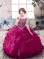 Best Organza Sleeveless Floor Length Pageant Dress for Teens and Beading and Ruffles