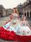 Floor Length Lace Up Vestidos de Quinceanera White And Red for Military Ball and Sweet 16 and Quinceanera with Embroidery