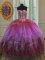 High End Sleeveless Floor Length Beading and Ruffles and Sequins Lace Up Quince Ball Gowns with Multi-color