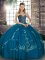 Blue Sweetheart Lace Up Beading and Embroidery Quinceanera Gown Sleeveless