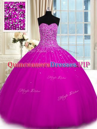 Sweetheart Sleeveless Lace Up Quinceanera Dresses Fuchsia Tulle