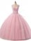 Scoop Sleeveless Quince Ball Gowns Floor Length Beading and Lace Baby Pink Tulle