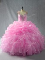 Baby Pink Straps Neckline Beading and Ruffles and Pick Ups Sweet 16 Dresses Sleeveless Zipper
