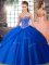 Enchanting Sleeveless Tulle Brush Train Lace Up Quinceanera Dress in Royal Blue with Beading and Pick Ups