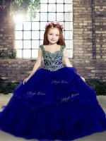 Fashion Royal Blue Sleeveless Organza Lace Up Pageant Dresses for Party and Military Ball and Wedding Party