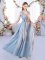 Hot Sale Grey Chiffon Lace Up V-neck Sleeveless Floor Length Quinceanera Dama Dress Belt