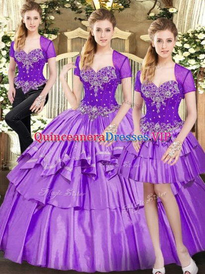Sumptuous Sleeveless Organza and Taffeta Floor Length Lace Up Ball Gown Prom Dress in Lavender with Beading and Ruffled Layers - Click Image to Close