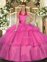 Custom Made Ruffled Layers Quinceanera Gown Fuchsia Lace Up Sleeveless Floor Length(SKU SJQDDT1650002-1BIZ)