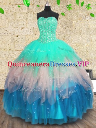 High End Multi-color Sleeveless Beading and Sequins Floor Length 15th Birthday Dress