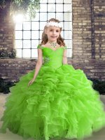 Fancy Lace Up Pageant Gowns For Girls Beading and Ruffles and Pick Ups Sleeveless Floor Length