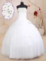 High Class Floor Length Lace Up Teens Party Dress White for Military Ball and Sweet 16 and Quinceanera with Beading