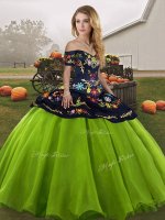 Tulle Lace Up Quinceanera Dress Sleeveless Floor Length Embroidery