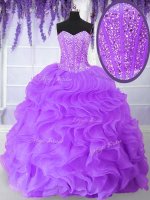 Purple Sleeveless Organza Lace Up 15th Birthday Dress for Military Ball and Sweet 16 and Quinceanera(SKU PSSW0139-17BIZ)