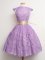 Low Price Lavender Lace Up Vestidos de Damas Belt Cap Sleeves Knee Length