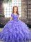 Lavender Sleeveless Organza Lace Up Little Girl Pageant Gowns for Party and Military Ball and Wedding Party