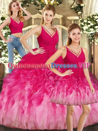 Sleeveless Tulle Floor Length Backless 15 Quinceanera Dress in Multi-color with Ruffles
