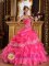 Ludlow Vermont/VT Appliques Hot Pink For Beautiful Quinceanera Dress With Strapless Organza Lace Decorate