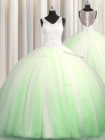 See Through Zipple Up Quinceanera Gowns Tulle Brush Train Sleeveless Beading and Appliques(SKU PSSW0602-4BIZ)