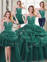 Four Piece Pick Ups Ball Gowns Sweet 16 Quinceanera Dress Dark Green Sweetheart Organza Sleeveless Floor Length Lace Up(SKU PSSW0531MTDTA2-3BIZ)