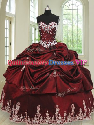 Spectacular Wine Red Sleeveless Beading and Appliques and Pick Ups Floor Length Quince Ball Gowns