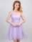 Traditional One Shoulder Sleeveless Lace Up Quinceanera Dama Dress Lavender Tulle