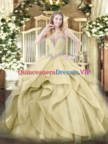 Yellow Quinceanera Dress Military Ball and Sweet 16 and Quinceanera with Beading and Ruffles Sweetheart Sleeveless Lace Up - Click Image to Close