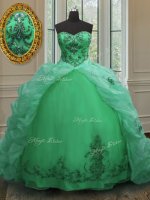 Green Sleeveless With Train Beading and Appliques and Pick Ups Lace Up Quinceanera Dress(SKU PSSW0129-6BIZ)