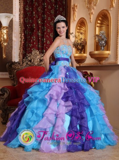 Montbeliard France Beading and Appliques Decorate Multi-color Stylish Quinceanera Dress With Sweetheart Neckline - Click Image to Close