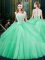 Scoop Sleeveless Tulle Floor Length Zipper Ball Gown Prom Dress in Apple Green with Lace and Pick Ups