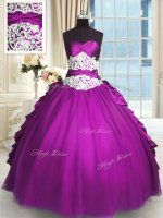 Eggplant Purple Sleeveless Beading and Lace and Ruching and Pick Ups Floor Length Quinceanera Gown