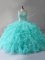 Aqua Blue Scoop Neckline Beading and Ruffles Quinceanera Gowns Sleeveless Lace Up