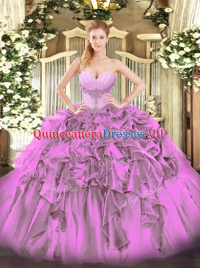 Organza Sweetheart Sleeveless Lace Up Beading and Ruffles Quinceanera Dress in Lilac - Click Image to Close