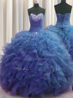 High Class Beaded Bust Blue Lace Up Sweetheart Beading and Ruffles Sweet 16 Dress Organza Sleeveless(SKU PSSW0489-5BIZ)
